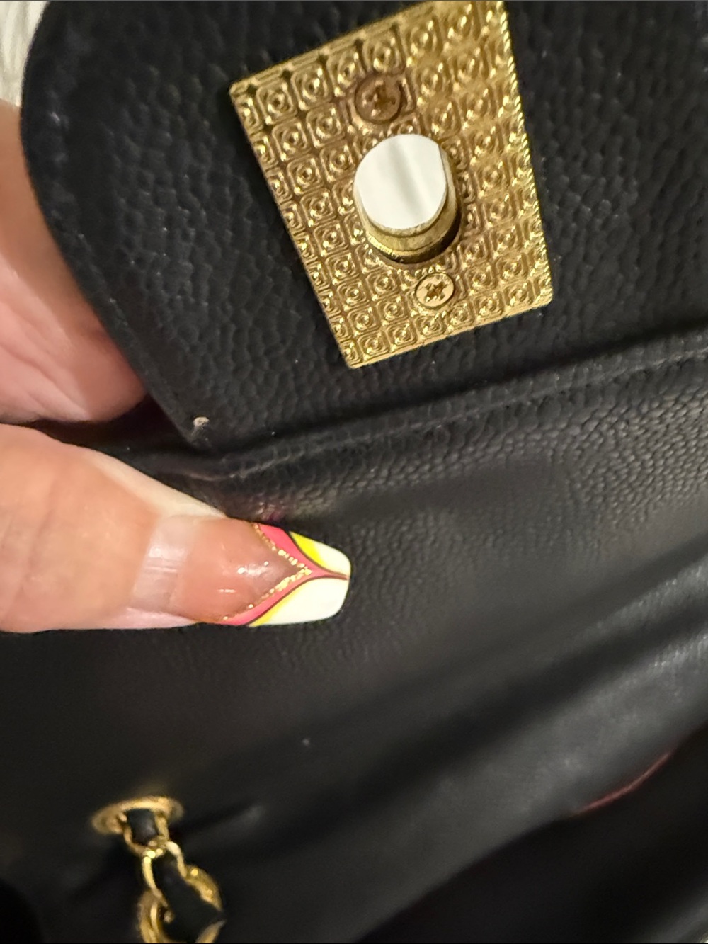 Black Chevron Quilted Leather Shoulder Bag with Gold Hardware - Picture 7 of 7